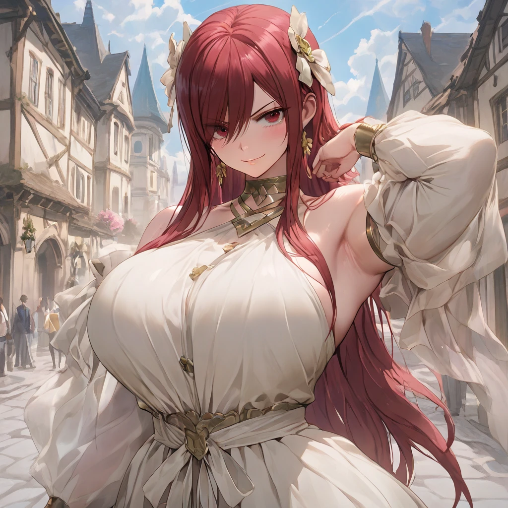 A Masterpiece in Best Quality, a Chubby Woman with a long, radiant Red Hair tied in a Ponytail, adorns a Detailed Ball Gown Dress of the XVII Century, boasting a Long Skirt that cascades gracefully. Her Embarrassed Face, featured with Detailed Eyes and Lips, exudes a charm that's hard to ignore. This image is a true Masterpiece, worthy of awe and admiration. The intricate details, the rich colors, and the high resolution make it a standout piece, perfect for any art collection.