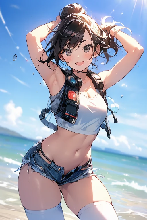 short cute flat chest girl wearing triangle bikini top and bikini bottom