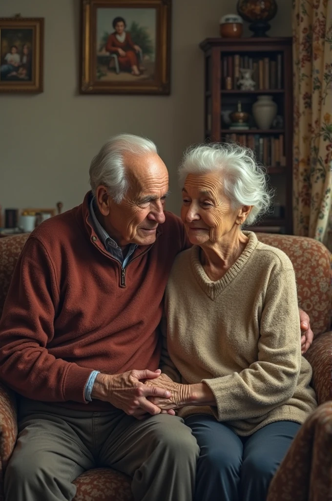 Disney 3D pixar style, Elderly couple together with lots of love and affection, realistic, photography, 8k