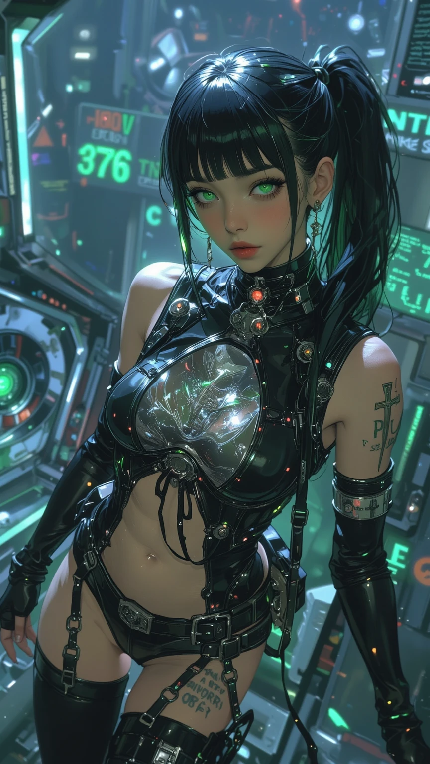 (((2 glowing robot girls))), ((glowing neon green)), ((circuitry)), glowing eyes, (smoke filled neon pink room background), ((arms behind back)), (extremely narrow shoulders), ((enormous sagging mommy milker breasts)), ((extremely tiny waist)), (wide hips), (thigh gap), ((extremely wide hips)), (glowing neon bodylines), (skinny thighs), ((underboob)),