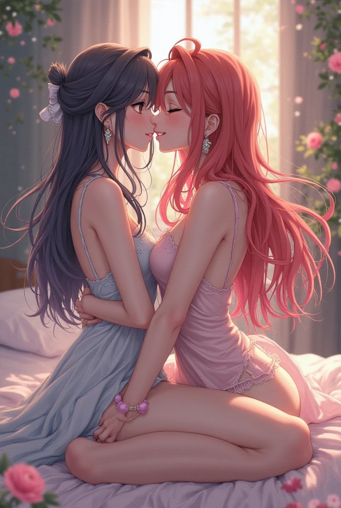 (best quality,4k,highres:1.2),ultra-detailed,(realistic:1.37)
(my_little_pony,(pony),passionate_hug,((wet_kiss)),((passionate:1.4)),(((white_body))),red_hair,long_hair,thick_hair,(red_eyes),bed,beautiful_detailed_eyes,long_eyelashes,cameltoe,big_breasts,big_ass,tan_panties,tan_bra,tan_stocking,(Calvin_Klein_waistband)),((touching_butt)),(pink_eyes),pink_long_hair,((white_body)))