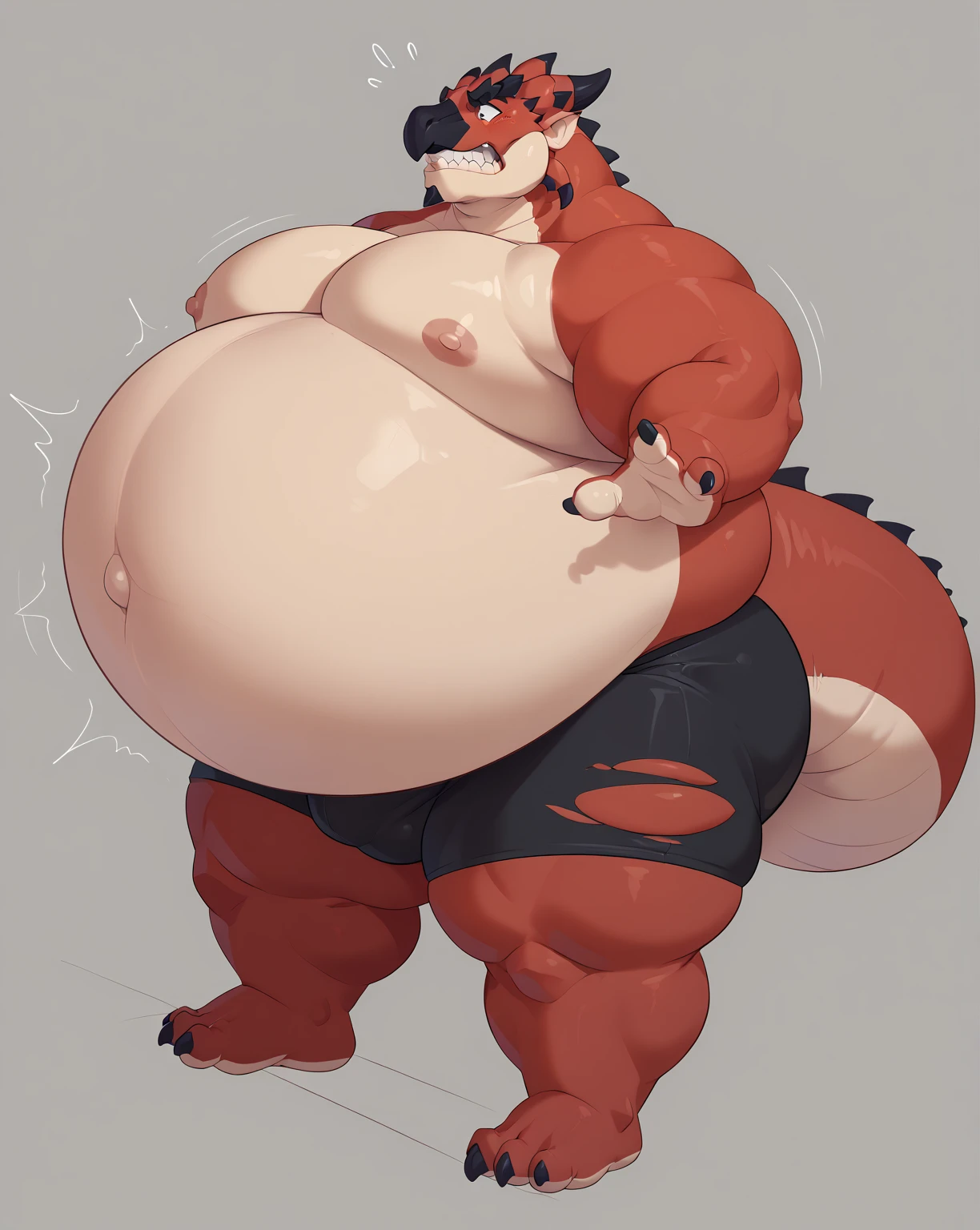 Correct body proportio,solo,male people,bare,Shirtless, A high resolution,obesity,(genitals:1.2), low angle view, (holding penis:2),roadhog,overweight,tongue,foot,naked,semen,furry,azhdaha,dragon
