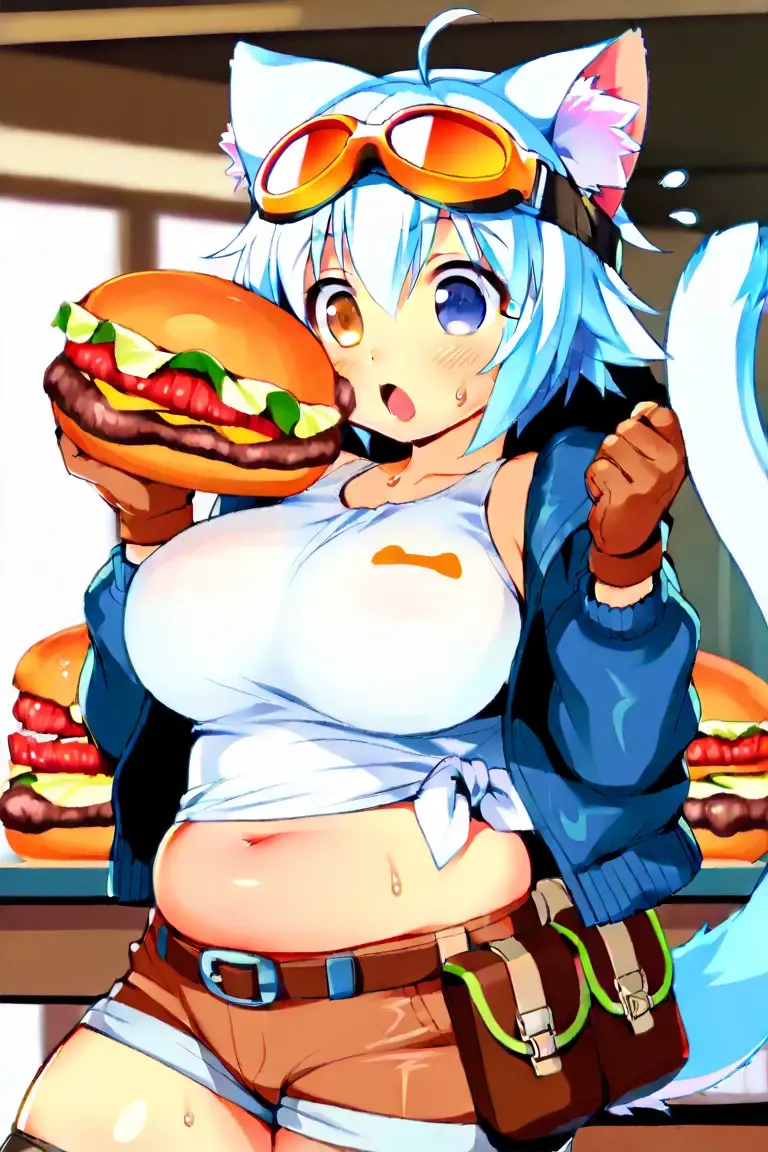 huge breasts, huge ass, big thighs, small waist, white hair, luscious messy hair, tall(adult), perky nipples, blushing,  moaning face, open mouth, tongue out, micro bikini top, skinny jeans, eating hotdog seductively, wearing baseball cap