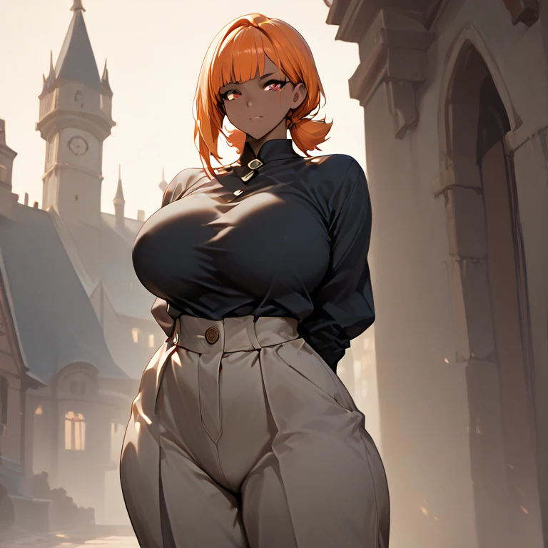 (high_aesthetic:1.2), (kipteiti:0.5),
(1 girl, One),
blue sky, on open air,
standing, cowboy shot,
(Red hair), green eyes, short bangs, short ponytails, medium hair,
(plump:1.15), thick thighs, (wide hips), hourglass_figure, (huge breasts:1.2), (covered navel),
sundress, (floral print), earrings,
hands on hips, lips, closed mouth,
(from below)