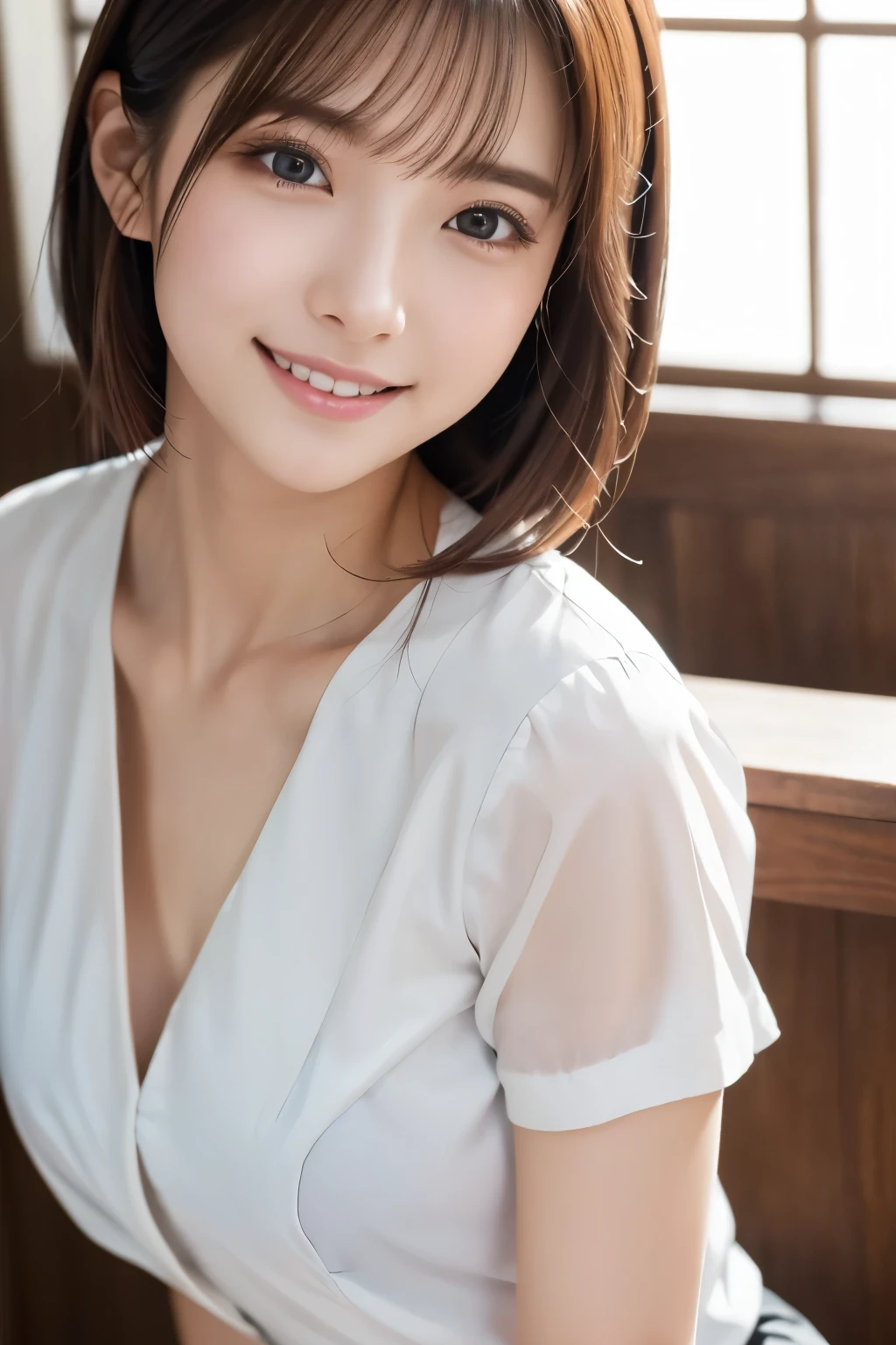 Pee (incontinence: 1.47), fashion trendy beautiful and attractive woman, gentle and attractive Chinese beautiful woman, Korean (kpop idol), delicate and sexy collarbone, attractive oval face, double eyelids, smart [peach] flower eyes, pink lips, small nose, bare shoulders, focus on face, [[face close-up], ultra high definition, super detail, White off-shoulder lace shirt, (((white lace panties), fresh and impressive, natural (large: 1.25), (kneel on the ground), (legs wide open), (legs spread), (from a low angle), (upright 1.5), (shiny skin: 1.4), (low angle)), perfect figure, areola, cleavage, armpit wrinkles, (floor urine)), (NSFW: 1.05), ( Showpiece, top quality, high precision)), one girl, (big, photorealistic: 1.4), (slightly above the camera, looking up at the camera, looking up, looking up at the camera, staring at the camera))), solo, solo, white background, snow-white background, mouth closed, happy smile, pretty black hair, short hair, big eyes, pronounced double eyelids, eyelashes, ears out, long neck, long neck, Absolute area, ((close-up of face, short hair with bangs)), 19 years old, attractive proportions, shiny skin, clean collarbone, golden ratio face, perfect face, teardrop mole, chest mole, bangs, clean bangs, beautiful bangs, lip gloss, thin lips, white skin, undressed, big breasts, small face, staring at the camera a little upwards, ((smiling a little at the camera, really nothing pure white background, very big, big big, big breasts)), ((((uniform, shirt))))