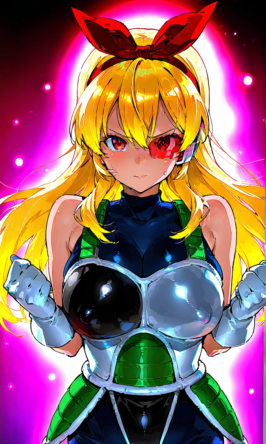excel, orange hair, smile, fang, open mouth, green eyes,standing, medium breast, pants, pullover, , full body,knight pullover,, fantasy cyberpunk city magic, martial arts, martial pose, entire body, full body, posing, refsheet, full body,, pullover,refsheet, full body, big breast, ponytail