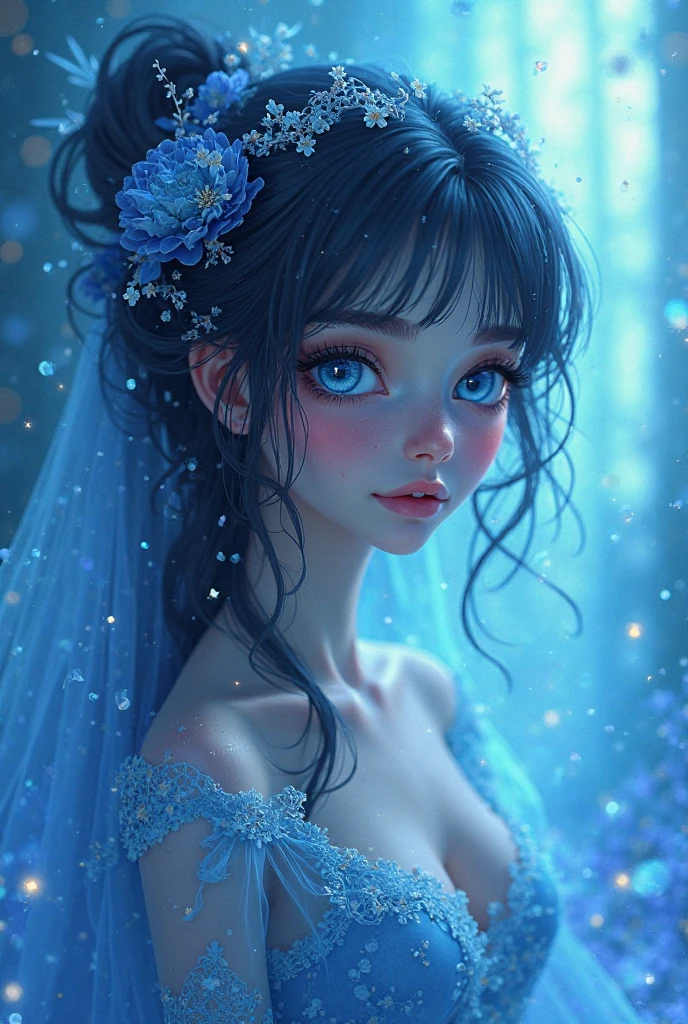 Beautiful girl with blue eyes, delicate white, dressed elegantly elegant, anime 