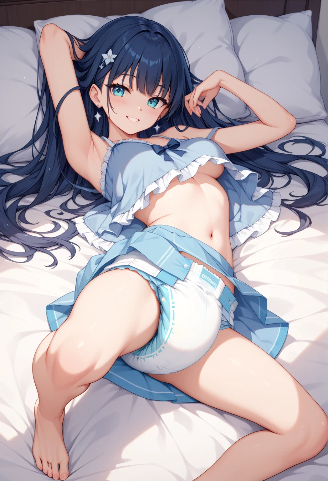 Masterpiece、最high quality、high quality、High definition、High resolution、High detail、Lens flare、Ray Tracing、high qualityのテクスチャー、high qualityの影、Beautiful details、Detailed explanation、Detailed texture、Realistic facial expression、Realistic and colorful、Delicate、Cinematic Light、Side light、Sharp Focus、(1 Girl:1.3)、(Intricate detailakeup、Pure Eros Face_v1:0.5)、(Details Beautiful delicate face、Detailed beautiful delicate eyes、Perfect Facial Proportions、Detailed skin、Charm)、Facial expression during orgasm、Fancy Shortcuts、Beautiful bangs、(Two-tone gradient hair color)、slender、(Upturned beautiful breasts)、Chest protrusion、(Detailed crotch、Open crotch、Showing off your crotch)、Clitoral projection、Female juice、Experiencing the best orgasm、(Spread your knees and open your legs)、(Raise your arm and make a peace sign)、White front opening shirt、Crop top、Thighini skirt、Flip up、High slit、White V-cut、White Thong、See-through、Low-angle composition、Sandy Beach、Beach、(Take a deep breath、Work on this image step by step)