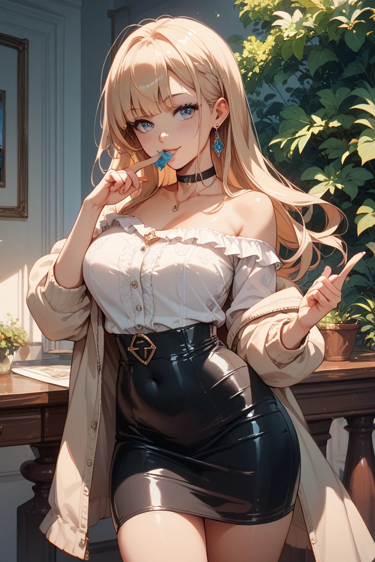 1 girl, mouth, lips, smiling, (perfect eyes), (details in the eyes), single focus, seductive beauty, big hair, locks, bangs, (lighting effects in the hair), (details in the hair), seductive expression, seductive aura, ambient lighting, (black blouse), (long tight ripped jeans), thick legs, thick thighs, backdrop, background full of plants, green climate, green environment, (plants in the corners), beautiful day, ( body wetting), intricate details, enhanced lighting.