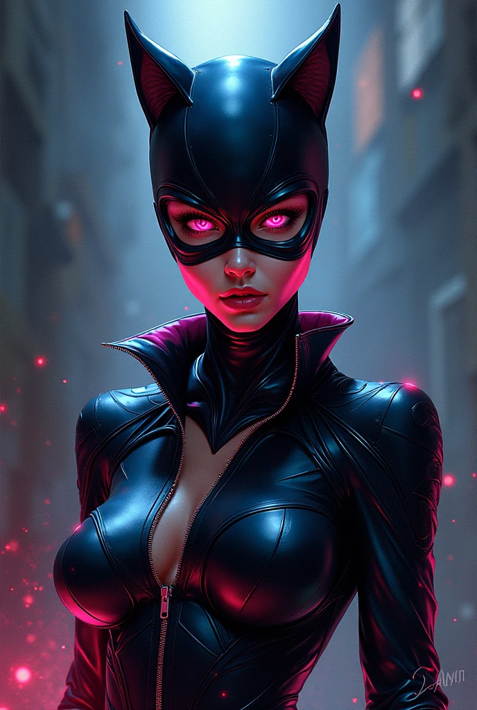 illustration, 4K UHD illustration, upscaled professional drawing HDR, from DC comics in dynamic pose, full body image (:1.8) stunningly beautiful woman, intense blue eyes, eyebrows tanned skin tone, detailed catwoman mask, gloss black form fitting full length bodysuit, full lips, lips parted looking-into-camera, glowing lightning in background, swirling smoke eminating from fingertips, abandoned dojo background, detailed night time, thunderstorm atmosphere, glowing blue eyes emitting eeire spectral glow, purple lightning thunderstorm in background, 300dpi, masterpiece style, painting style, stroke style in a dark background,watercolor, charcoal, pen & Ink, tshirt design style, aesthetic for Tshirt design, darktone