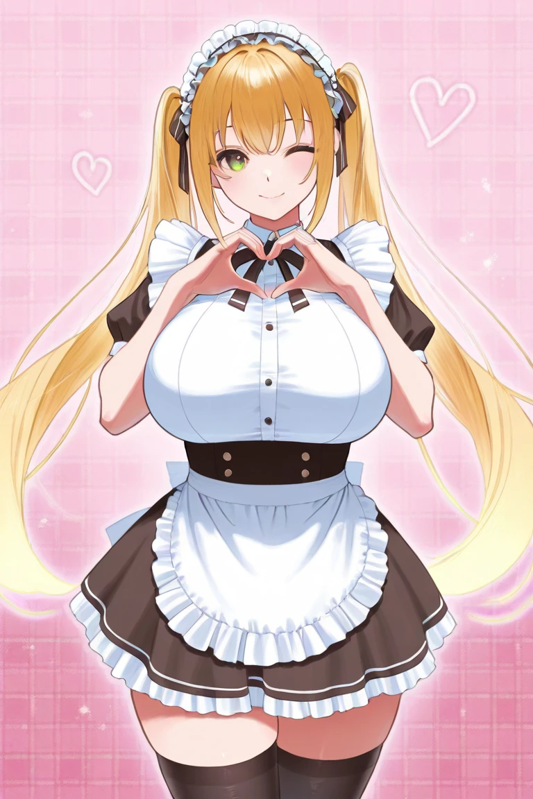 1girl,ichigaya arisa,bang dream!,gold hair,twin tails,blonde eyes,bangs,medium breasts,looking at viewer,cowboy shot,smile,happy,open mouth, leaning forward,seductive smile,see-through,lift up skirt,cleavage between breasts,seductive smile,naughty expression,camisole,lift up skirt,sexy pose,seductive smile,heart-shaped pupils