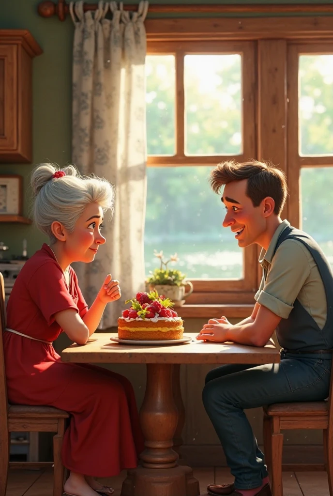 ((super photographic, superrealism)), focus face, sitting on chair, together have dinner,  Full body,  Actress of 007  dining kitchen , in  house , (1 Scottish woman , 30 age old ,(gold hair, short cut, big smile), ((wearing , white turtleneck sweater,  Navy Blue pants,   flower pattern Apron,  brown shoes :1.3)) ,  Bond boy with dinner , dining table and chair,  (1 Scottish man, 2-old, brown hair, short cut,big smile) ,(green brazer, brown pants, brown shoes ), beer, onigiri,  instant ramen noodles, on table, ((super detail, high details, high quality, accurate, anatomically correct, textured skin, beautiful fingers super detail, high details, high quality, best quality))
