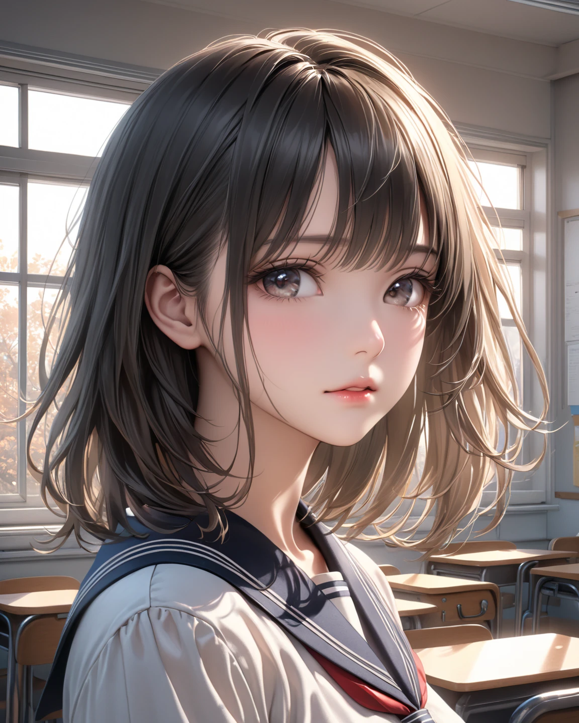((detailed face, cute face)), A young blonde teacher is standing in front of a blackboard