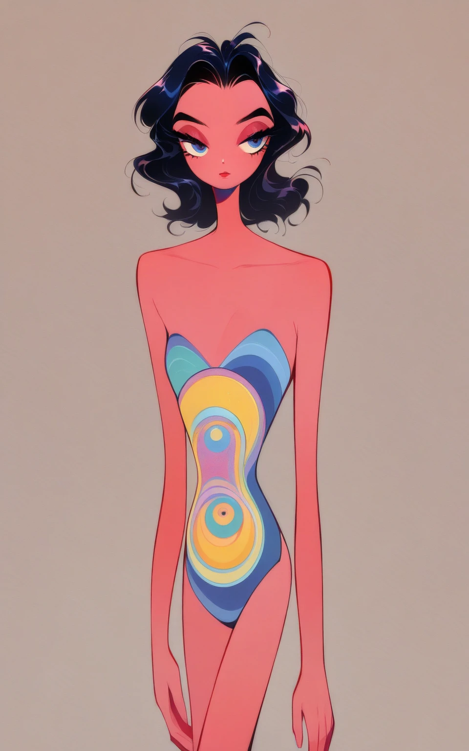 female, full body, white, Art, ad, colour pencil drawing, draft drawing, illustration, completed nude