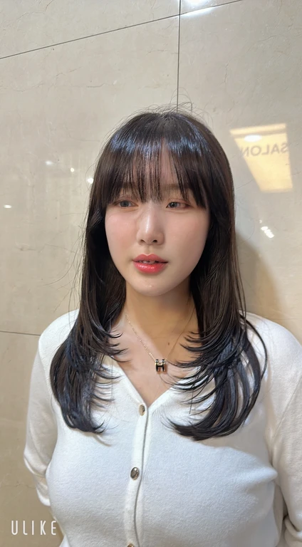 Best Quality, 8k, Masterpiece, (Portrait: 1.3), (photo realistic:1.4), (hyper realistic:1.4), Sharp Focus, looking at viewer, (smoother lighting:1.1), (increase cinematic lighting quality:0.9), realistic lighting, backlighting, light on face, ray trace, (brightening light:1.2), (Increase quality:1.4), sharp detail, (best quality real texture skin:1.4), finely detailed eyes, black_eyes, finely detailed face, 25 year old Korean woman,smiling_face