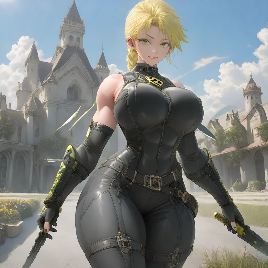 unparalleled masterpiece, ultra realistic 8k CG, perfect artwork, (1girl:1.1) , solo, ((perfect female figure)), (nsfw), looking at viewer, mature female, bimbo, standing, (teasing), best quality:1.1 , seductive posture, sexy pose, alluring, (beautiful), (curvy), (thick), blonde hair, (blue eyes:1.2), short hair, earrings, jewelry, denim vest, open vest, black pantyhose, black shirt, denim skirt, striped long sleeves, blue skirt, toned legs, fit, (abs:1.1), (big butt:1.4), peach ass, (athletic body:1.2), (large breasts:1.3, (big_breasts:1.1), wide_hips:1.5, narrow waist, small waist:1.5, slender body:1.2, thick thighs:1.3), (shiny skin:1.2), (hdr), (street:1.2), Nikon D850 film stock photograph Kodak Portra 400 camera f1.6 lens, rich colors, lifelike texture, dramatic lighting, unreal engine, trending on ArtStation, by Gerald Brom, by Frank Frazetta, by Luis Royo, by J
