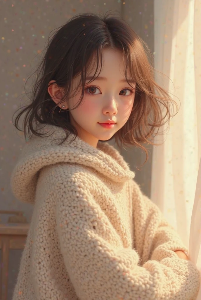 Winters、rhyme、a white world、one girls、parfect anatomy、Correct human body、Layered Haircut、short wavy hair、Woman with cute face、Perfect good looks、Natural color poncho style hoodie、Silence、white walls、rhyme、a white world、Simplified background、natural soft light、raw、Photorealsitic、top-quality、Real Stick、hiquality、high-level image quality、Random Poses