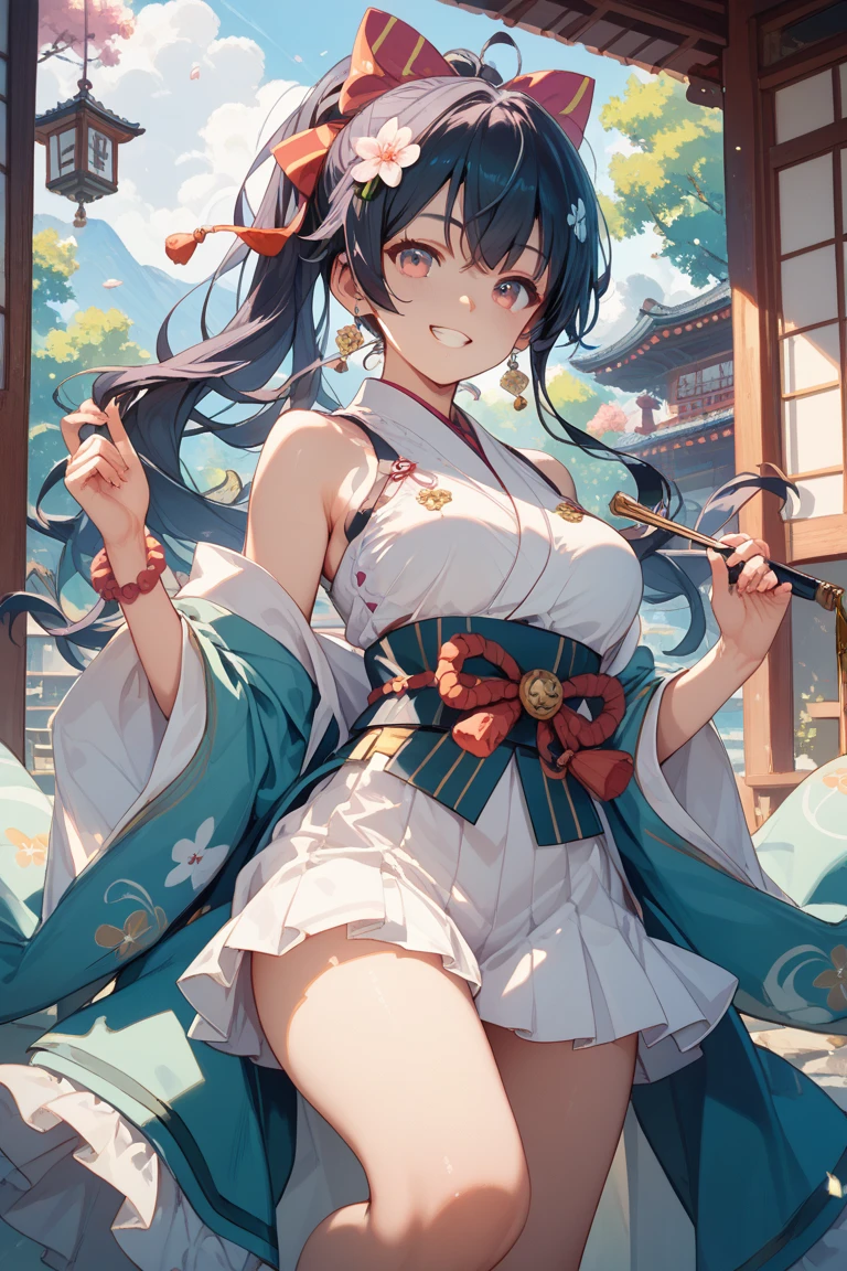 Best Quality, masutepiece, hight resolution,1girl in, china hanfu,Background of Chinese Architect,Chinese Bang Black Shorthair,Bun cover,qipao dress, long-one-piece dress,Tight mini skirt, Gold Decoration Dresses, Sleeveless, super detailed dress,cleavage, cleavage cutout, Clothes Cutout,Chibi,huge-breasted、(((bbw))),Large Thigh,