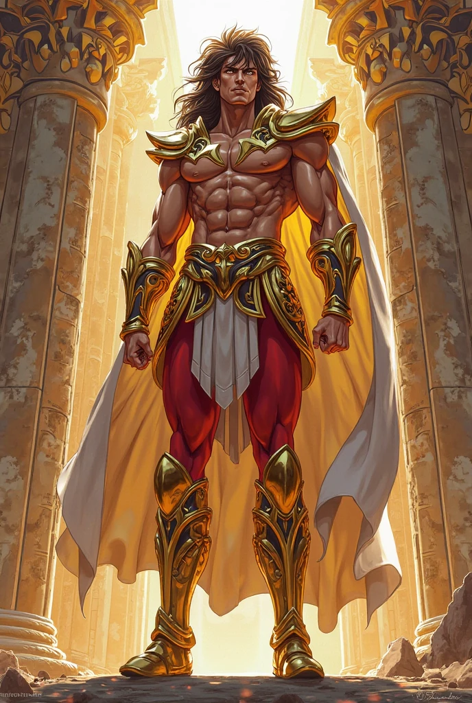 Best quality, ultra-detailed picture, a strong man, minotaur, holding an axe, wearing golden Greek armor, pronounced muscle lines, red eyes, Venus, tarot card form on the background