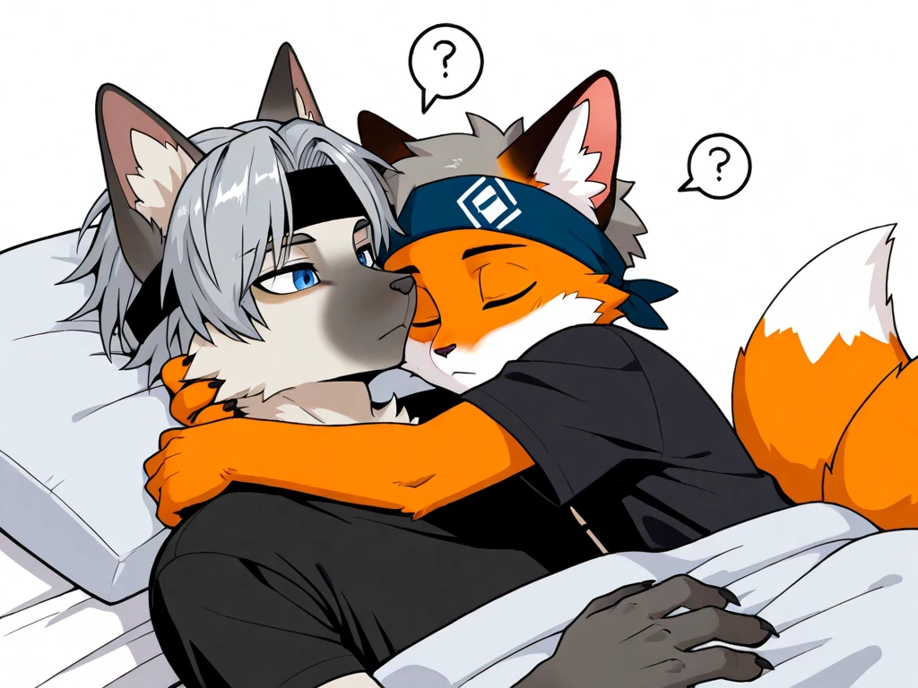 2boys, animal ear fluff, ayes, animal ears, black shirt, blanket ...