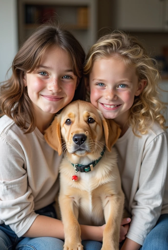 girl BLONDE CHILD LONG HAIR, in red coat hugging a dog on a rock, 🍁 fofo, CLOSE UP, arte tradicional, cute and adorable, Filhotes vermelhos, lindo bonito, 🍂 fofo, lovely and cute, bonito bonito, lindo e bonito, retrato de alta qualidade, arte realista, jovem e bonito,