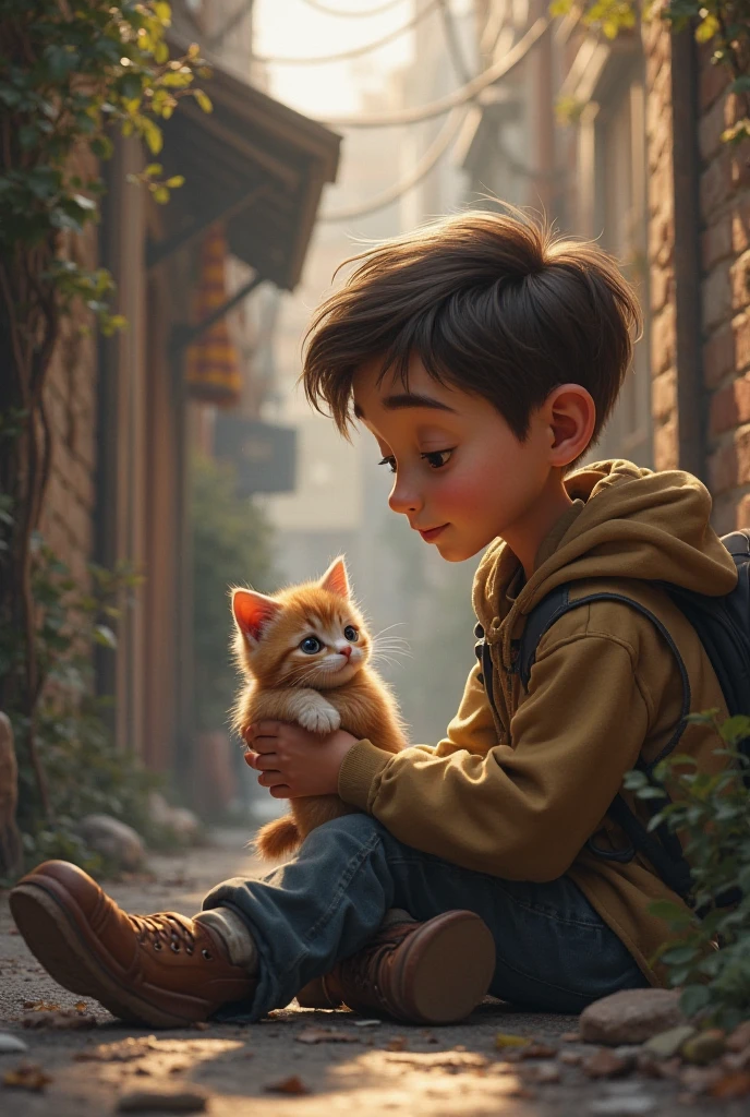 Homeless boy with his dog and lived on the street