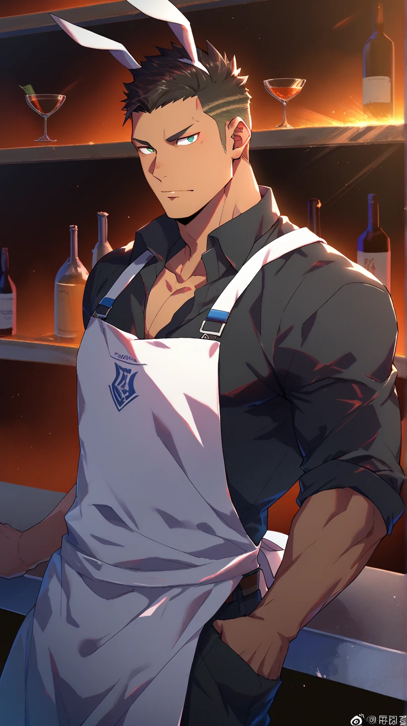 Four muscular men、Surrounding the table、cooking、liquor、居liquor屋、A fun atmosphere