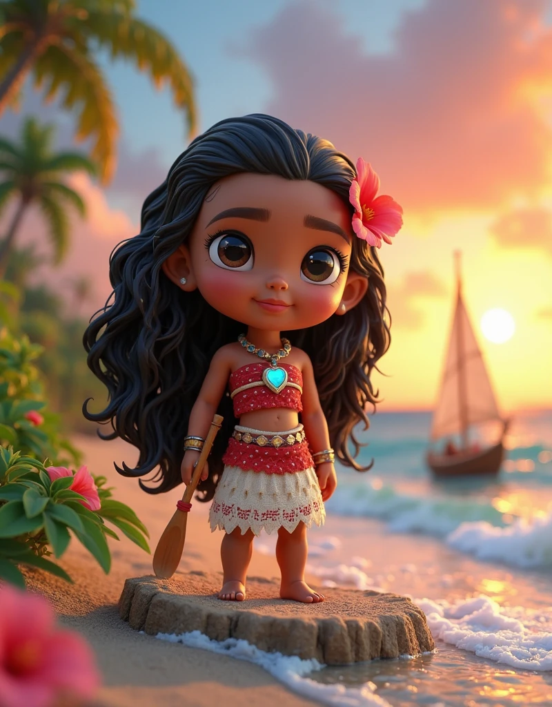 Disney Princess Moana, sitting at a birthday party eating fidelity cake 0.9