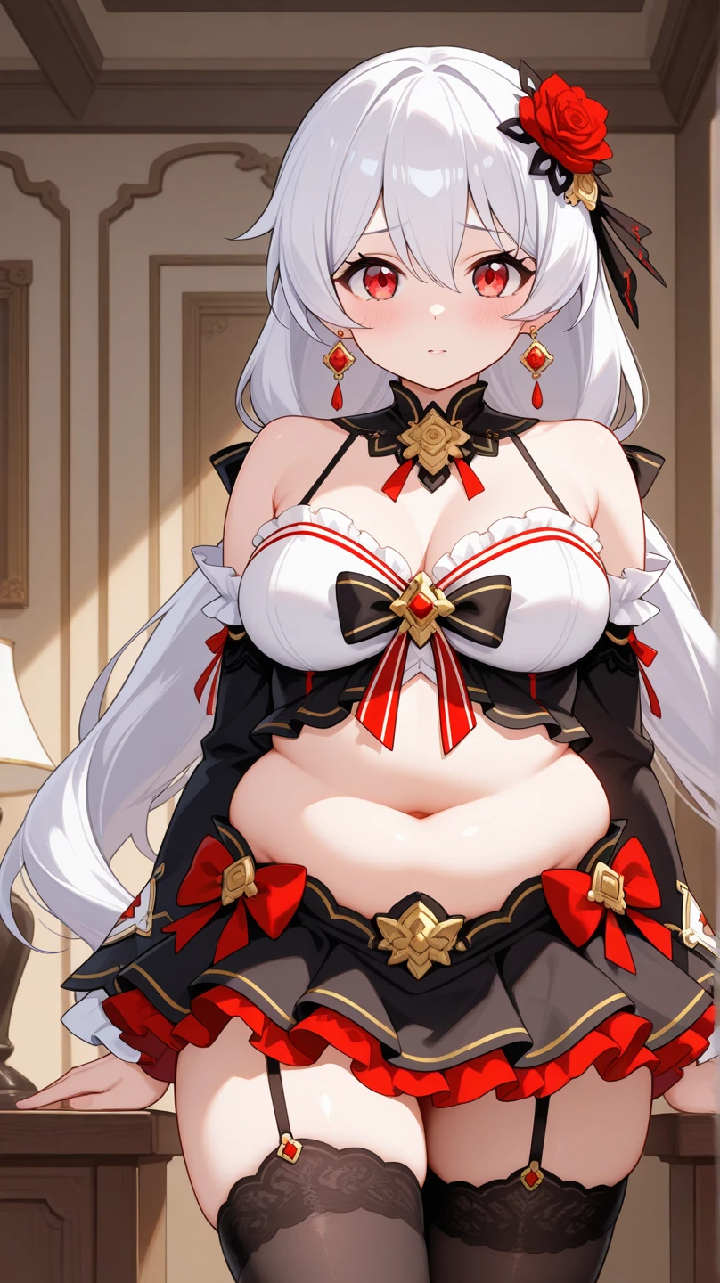 (Insanely detailed super accurate anime illustration),ultra cool girl character,demon queen, pregnancy, Sexy Red maternity dress, black cape,blonde long drill hair,cute huge belly,laugh,