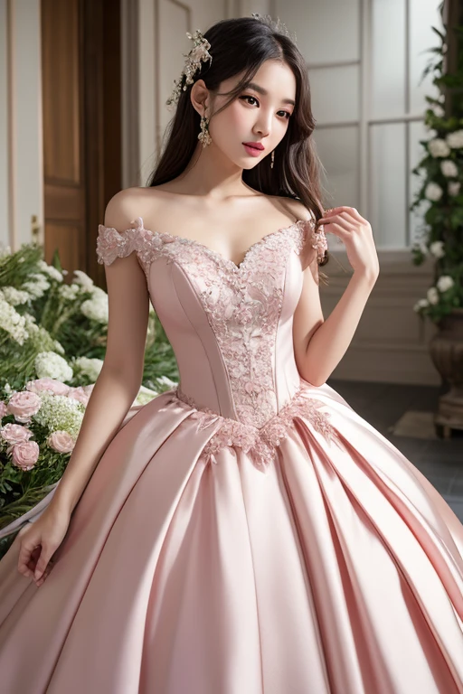 1girl, big breast, wearing queen dress, diamond necklace, in garden,