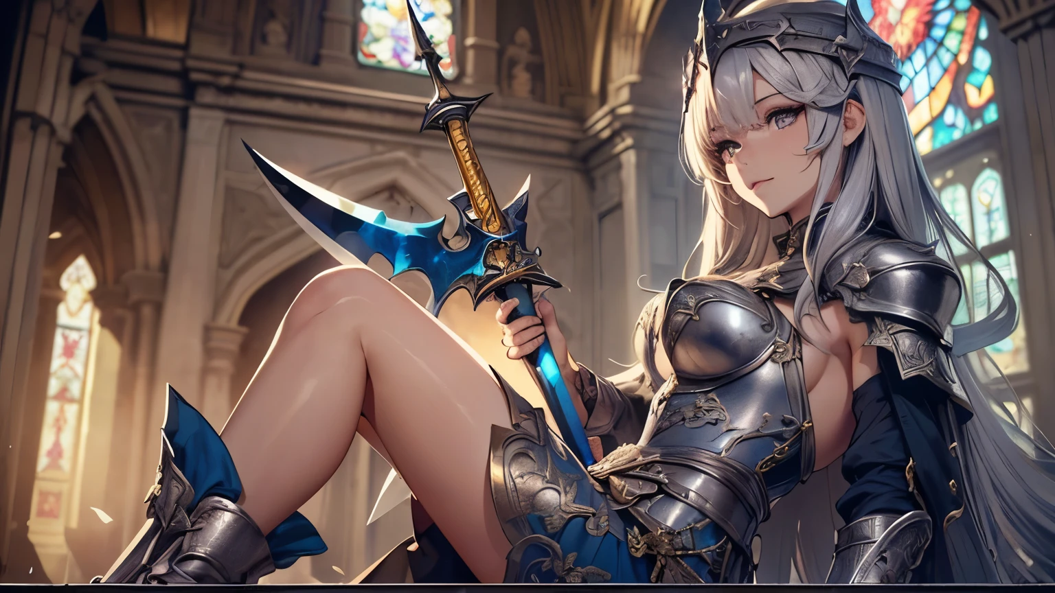Armored, 1girl, Naked, busty, spread legs, spread pussy, cum, trading card game