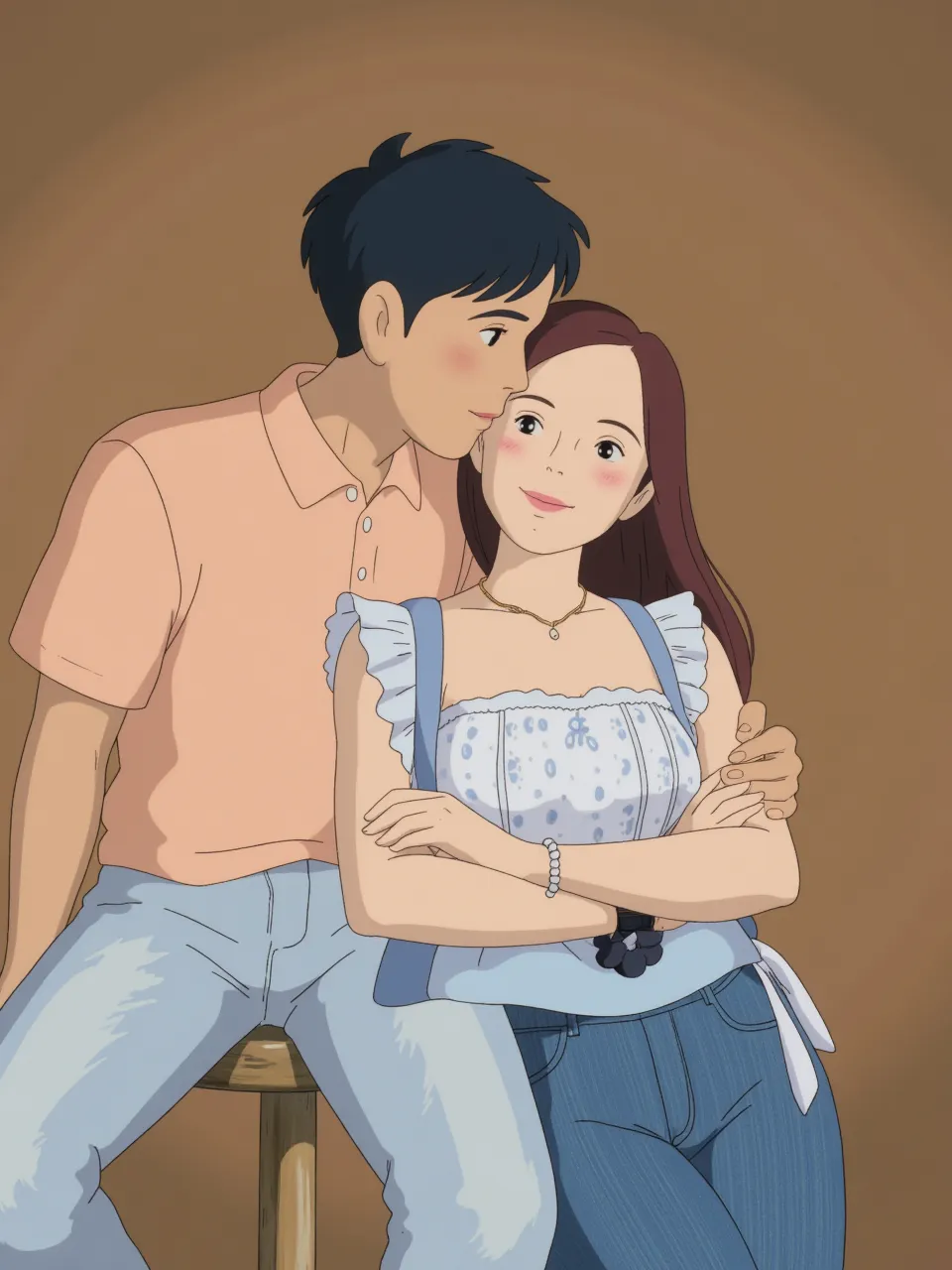 Change the photo to cartoon couple oil painting