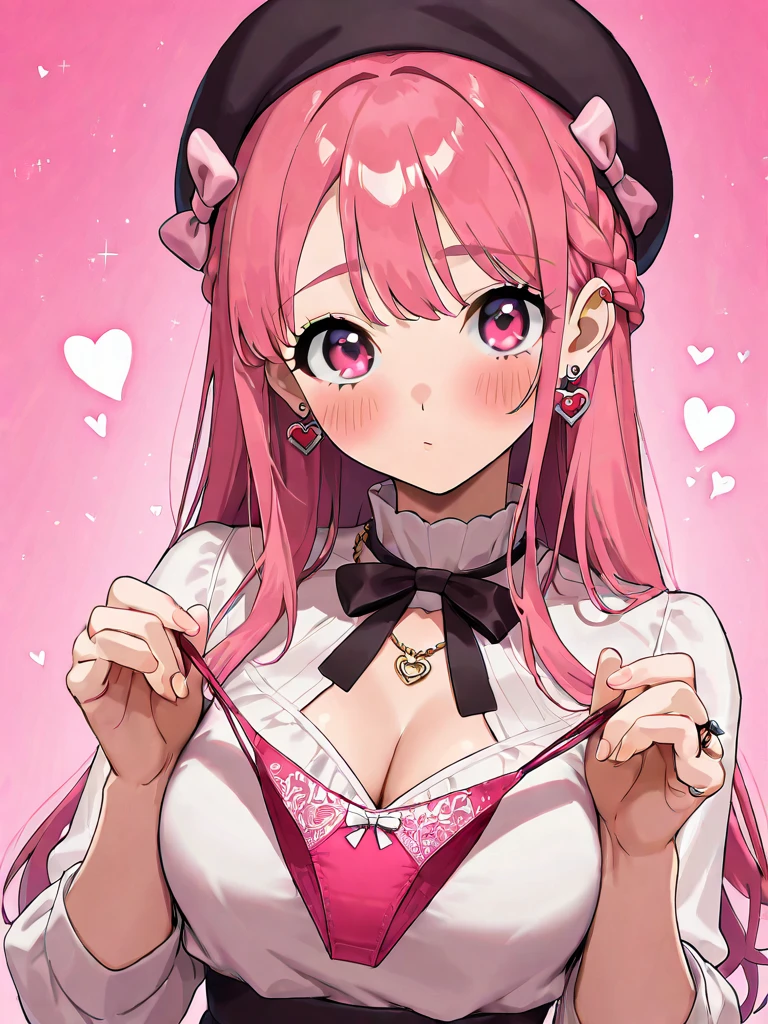high quality,, Beautiful youth, Flying Heart, smile, appreciate, smile, I have a pink heart,High resolution, masterpiece, Very detailed, Large Breasts, Earrings, Bunny ears, Inner Color, Very long hair, High detail,