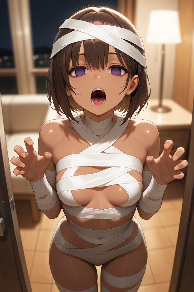 short hair, pubic hair, beautiful breasts, embarrassed, shy, worried, black hair, arm, in hospital, underwear, naked, belly button, hand on face, naked, sleeping in bed　（Male 1）sweaty　touched by a man　Physical examination　My chest size was measured and a tape measure was placed on my chest. 