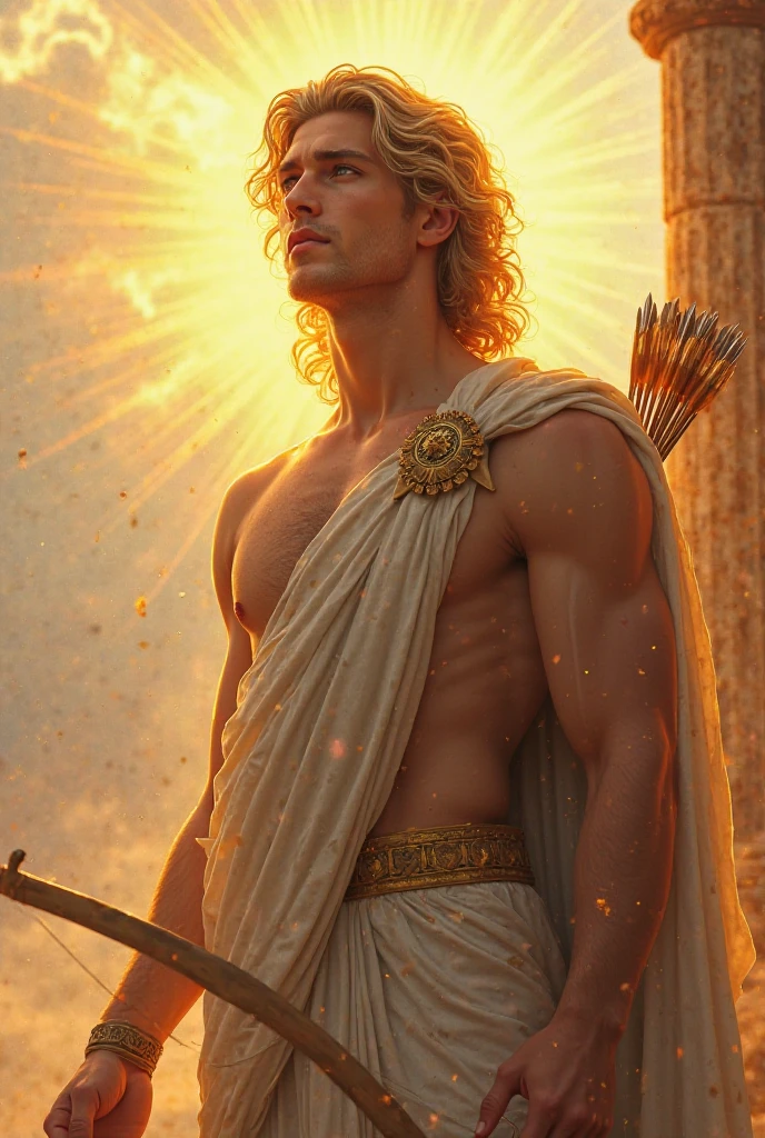 Ganymede, Greek male, youthful and graceful, young boy, delicate body, slender body, weak body, delicate chest, wearing ancient Greek attire, pouring nectar from a golden jug, short golden curly hair, intricate, elegant, highly detailed, digital painting, art by artgerm, artstation concept art, surrounded by celestial clouds in Mount Olympus, best quality, full body, one person