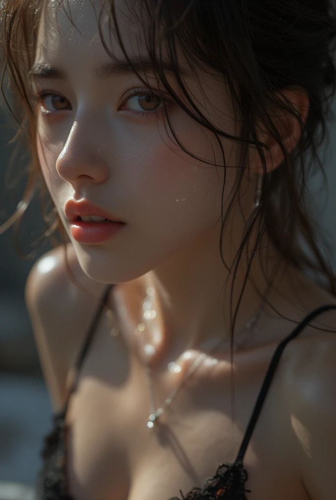a beautiful japanese college girl with some freckles on her face inspired by hamada hideyaki shot by contax g1 with portra 800 film roll, ()), ,((intricate scenery)),(), ((sun rays)), ((front view:1.4)),