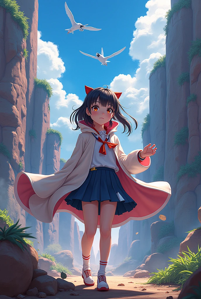 Girl playing in the mountains