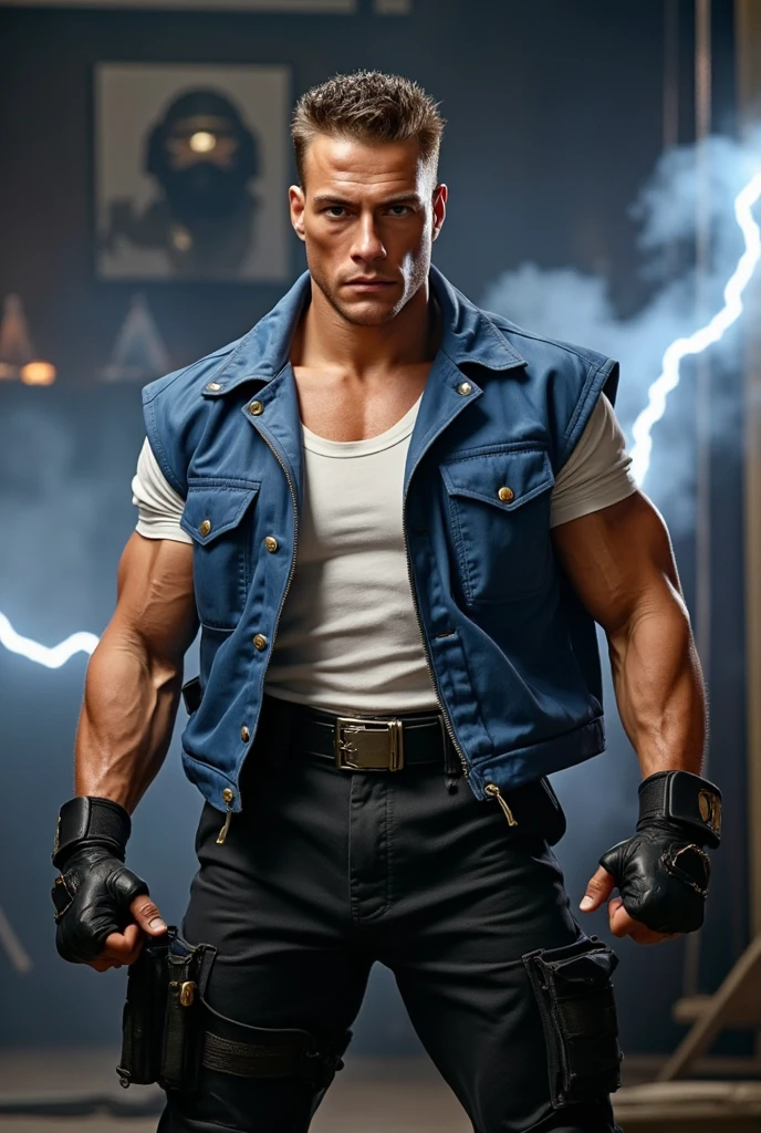Smoker is a muscular man and has white hair, which carries a very distinct characteristic of always being seen smoking two cigars at the same time. He wears a thick white and blue Navy jacket that he keeps open with a greenish fur lining at the neck., on cuffs and hem. Many of his cigars are tied to the jacket that has the kanji of "justice" (Justice Seigi?), written on the back of it. He used to carry a Kairoseki-tipped Jitte on his weapon, until it was destroyed during the Battle of Marineford by Boa Hancock. He also wears brown leather gloves., blue jeans with a brown stripe and large brown leather military boots. The fact that he also rides a motorcycle gives the impression that he is a delinquent sailor..[3]