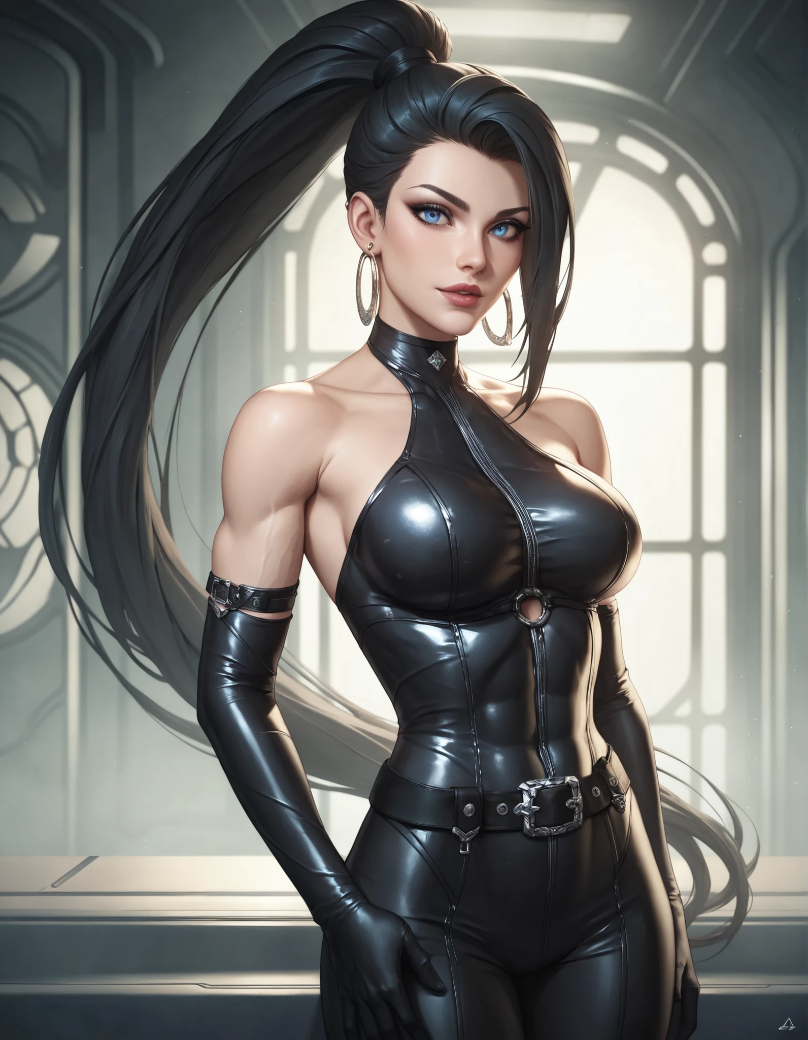 A gorgeous woman wearing a chain corset and a ((chainpunk)) aesthetic. She has long hair made entirely of chains, with belts and straps accentuating her figure. The overall theme of the image is centered around chains, symbolizing strength and sensuality. The image should be high quality, with ultra-detailed features and a realistic, photorealistic style. The color palette should be vibrant, with a focus on metallic tones and dark hues. The lighting should create a dramatic effect, emphasizing the contours of the woman's body and the intricate details of the chains.