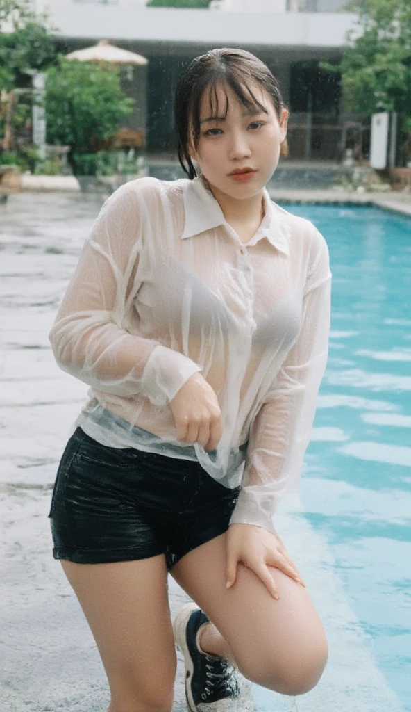 最high quality、high quality、Best image quality、、最High resolution、High resolution、masterpiece、Detailed and realistic human body、Detailed and realistic skin、Realistic face in every detail、Realistic reproduction of every detail、Detailed and realistic lips、Detailed and realistic teeth、Detailed and realistic ears、Detailed and realistic hair、Detailed and realistic weapons、Realistic reproduction of every detail、Realistic fingers in every detail、(Beautiful Hands、thumb1reference4)、Realistic feet down to the last detail、((Beautiful Japanese Girl))、(Japanese Model)、((Cute Japanese Girl))、((Beautiful 18 year old girl))、(Black Hair)、(Straight hair)、(Random Hairstyles)、((Full body video))、((Flat Chest、Small breasts))、(Slim and perfect figure)、(Glossy skin all over、Fair skin)、((School gym clothes))、((Gym clothes similar to volleyball uniforms))、 Cold stormy weather))、((Pouring rain))、((In the Storm))、((School Playground))、((Pouring rainの中(A girl standing in the center of the schoolyard))、((Pouring rainを浴びて(Soaked skin from head to toe))、((Rain dripping from the skin))