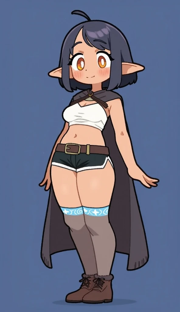 goblin girl, blue hair, very long hair, dark_ skin, dark skin goblin, wide body, very dark skin girl, huge breasts, hair between eyes, twintails, chubby, chubby girl, chubby girl goblin, wide hips, blue eyes, mole, mole on chest, age up, lips, big lips, thick eyebrows, body with fur, tusk, short girl, short goblin girl twintails, short girl, highly detailed, high quality, best quality, 8k, full body, fat, fat girl, fat goblin, smile, witch cosplay, dark forest, magic, magic girl, witch costume, witch clothes, Witch hat