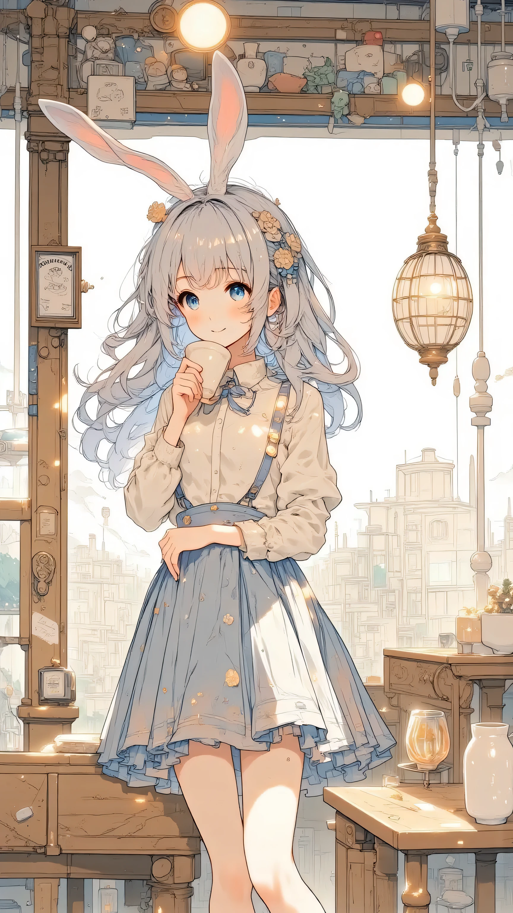 A beautiful office lady taking a break at a cozy cafe, sipping coffee and looking out the window, relaxed posture, soft smile, natural daylight, casual mood, wearing business attire, gentle background noise implied, anime-style, warm tones