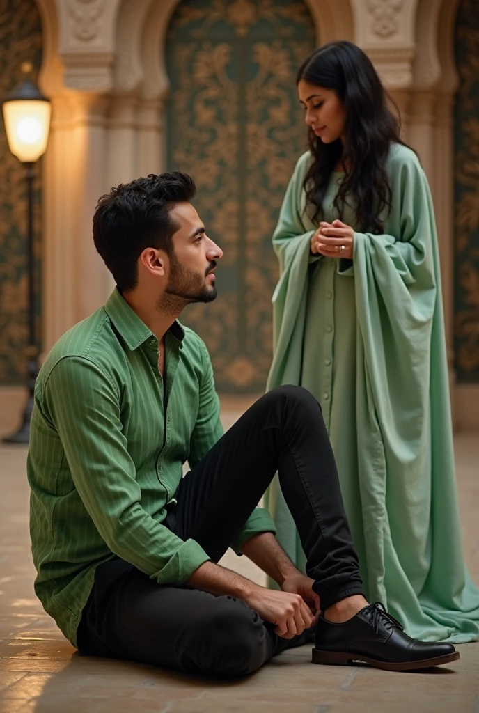 Guy admiring a girls feet in high heels and saree