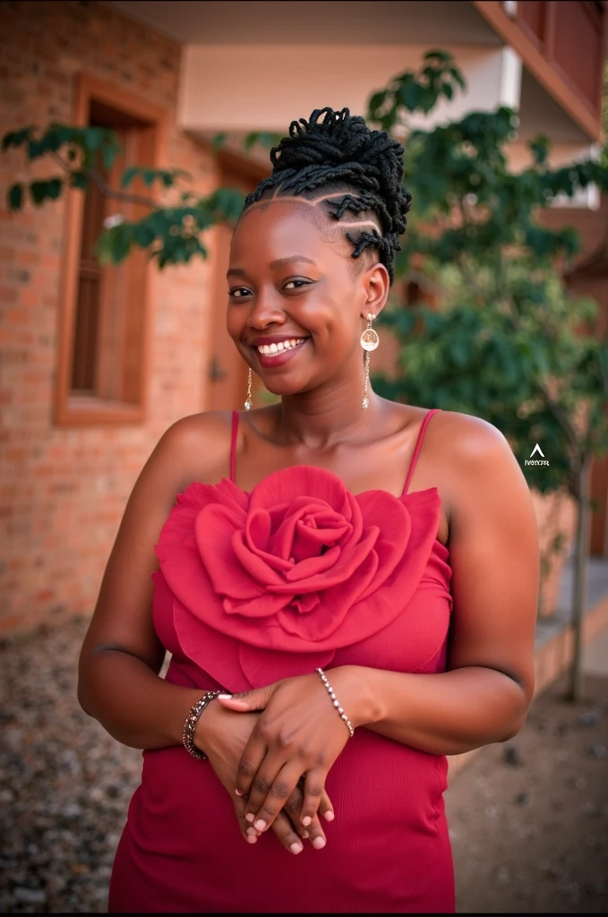 a woman with a big afro is smiling and waving, laura zalenga, elegant smiling pose, she expressing joy, with an elegant smile, with a beautifull smile, beautiful and smiling, lady kima, by Ingrida Kadaka, by Ella Guru, smiling confidently, a confident smile, a cute young woman, maria borges