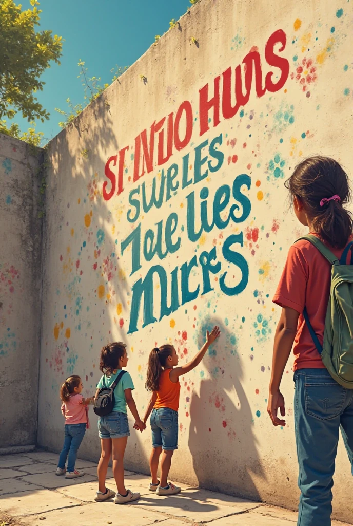 Children graffitiing the symbol of peace colored with spray,paz no limits,flags of the nations ,paisaje,world colors,Dove,flags on the ground embroidered,no limit,put infinite kindness