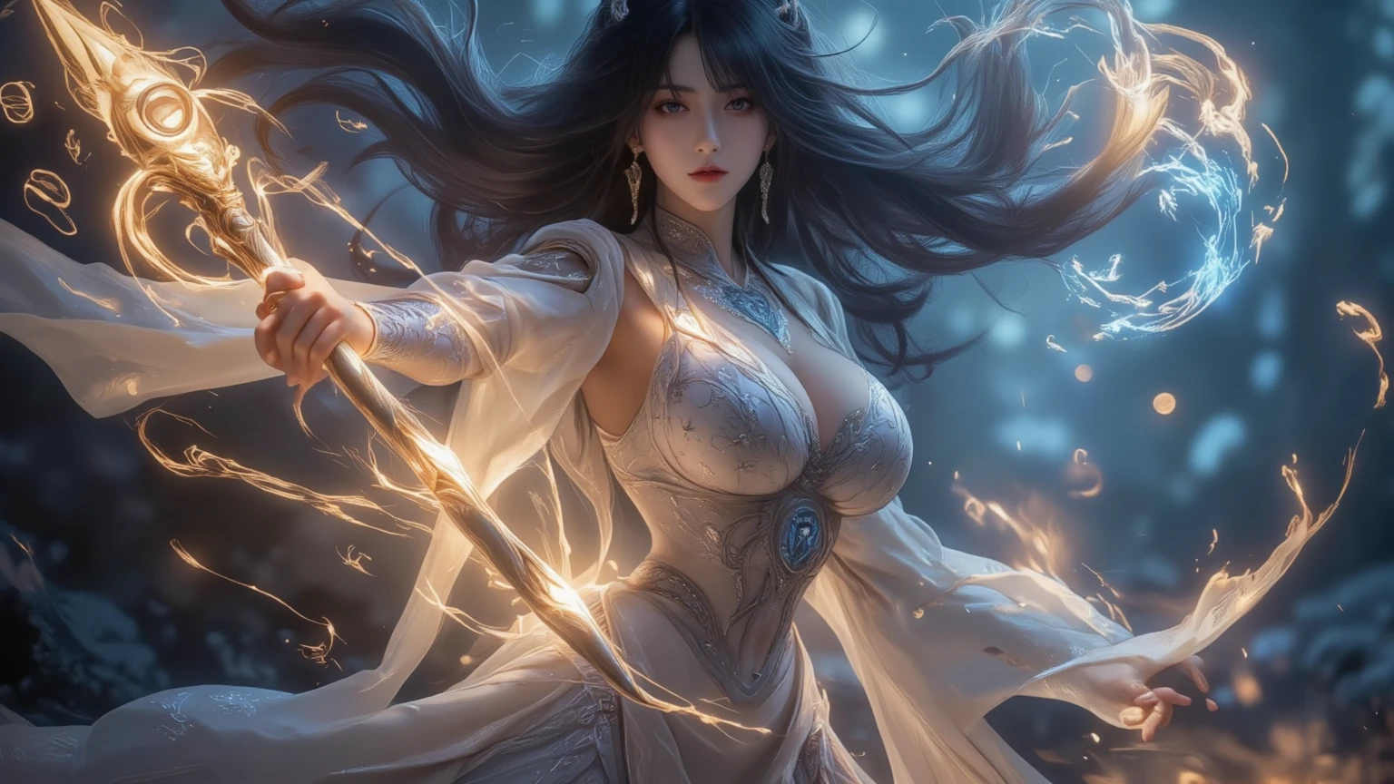 (skindentation:1.5), Realistic, Photorealistic, (masterpiece:1.5), concept art, intricate details, highly detailed, photorealistic, octane render, 8k, unreal engine, dynamic pose, best quality, highres, (realistic face:1.1), (hyperrealistic:1.1), ((full_body)), perfect eyes,(shiny skin:1.2), (((hairstyle))), (((perfect handtremely detailed background), haunted island, ((dynamic background)), ((lightning)), (light rays), (1girl), wearing cloak, (((flowing cloak))), ((detailed eyes, high quality eyes, high quality face)), long hair, (((flowing hairstyle))), 1girl ((controlling the water)), (((whirlwind of water))), ocean, tsunami, magic, (dramatpic, depth of field, bokeh, 4k, gothic, ((raining)), energyball between hands, (gigantic breasts:1.4), gigantic cleavage breasts,
