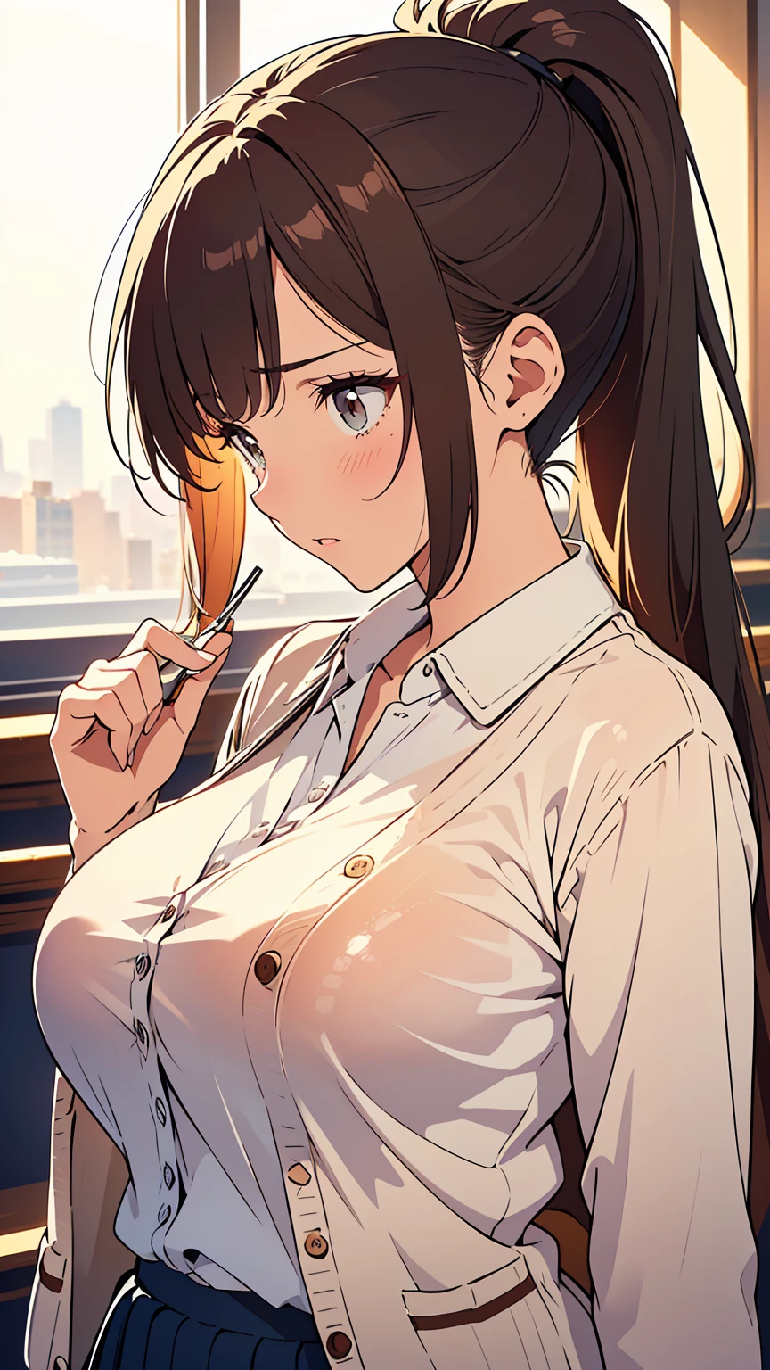 (in the dark:1.6) , Soak in hot tub, school girl Soak in an dark bathroom hot tub , red knot , red bow , white Shirt , big breasts , big tits