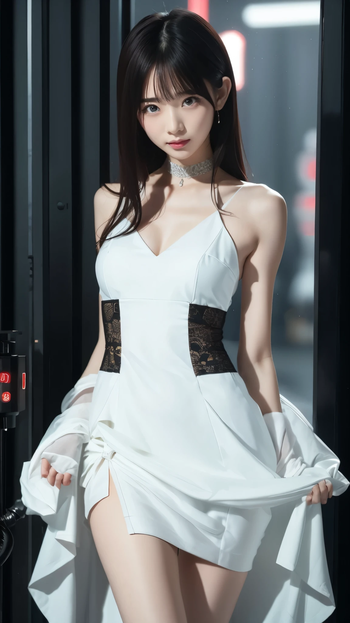 ((top quality、8k、Masterpiece:1.3))、Extremely delicate and beautiful girl,full-body shot,huge breasts,bigger breasts,amazing breast size,H cup,long skirt,Sunset,Sunset。Wear big earrings,Very white skin,moist red lips,Waist is very thin,Thighs are very thin,big butt,Reveal a little,fair and smooth skin,Smooth and fair skin,flawless skin,Fair and shiny skin,cold white skin,The camera focuses on the chest,Bright light,white hair