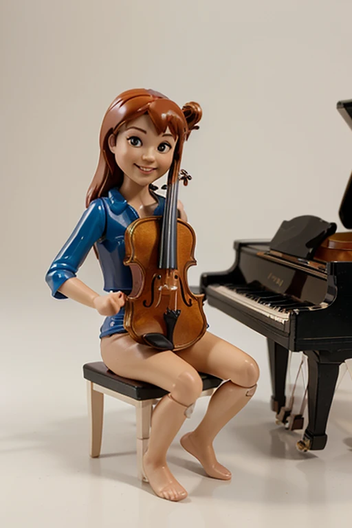 A  with colorful hair stands on stage playing the violin，Wear only underwear（toppless）8k wallpaper front photography with smile，ultra-realistic realism