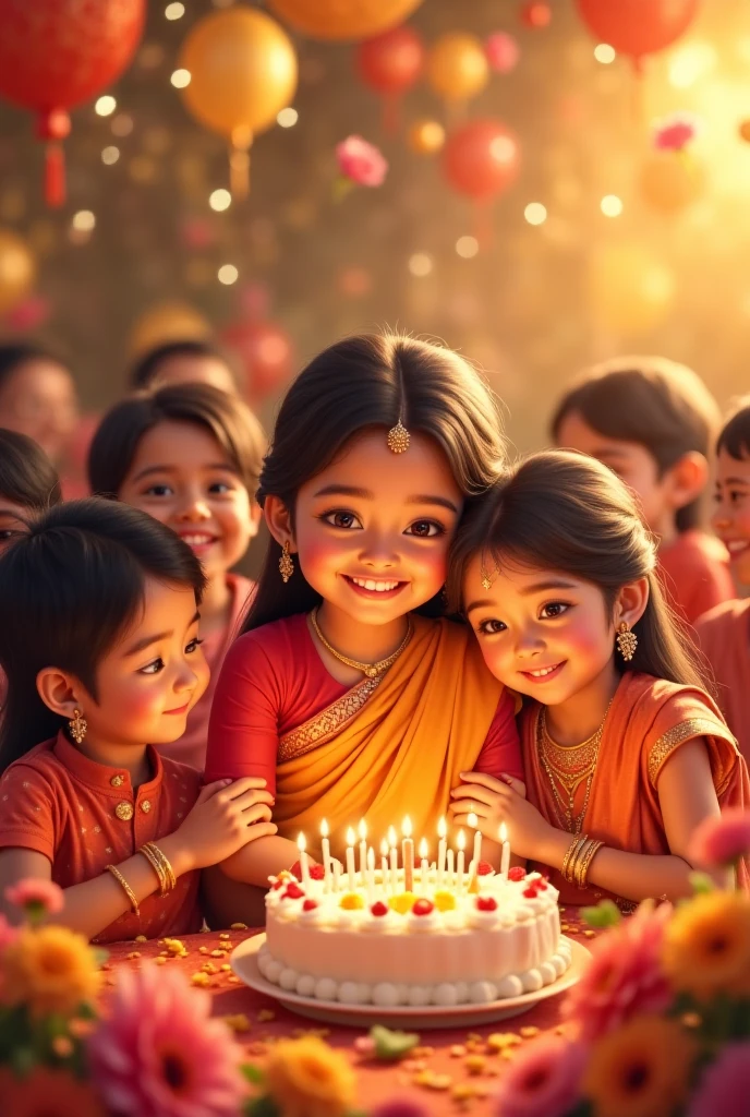 A boy and 2 girls celebrate diwali